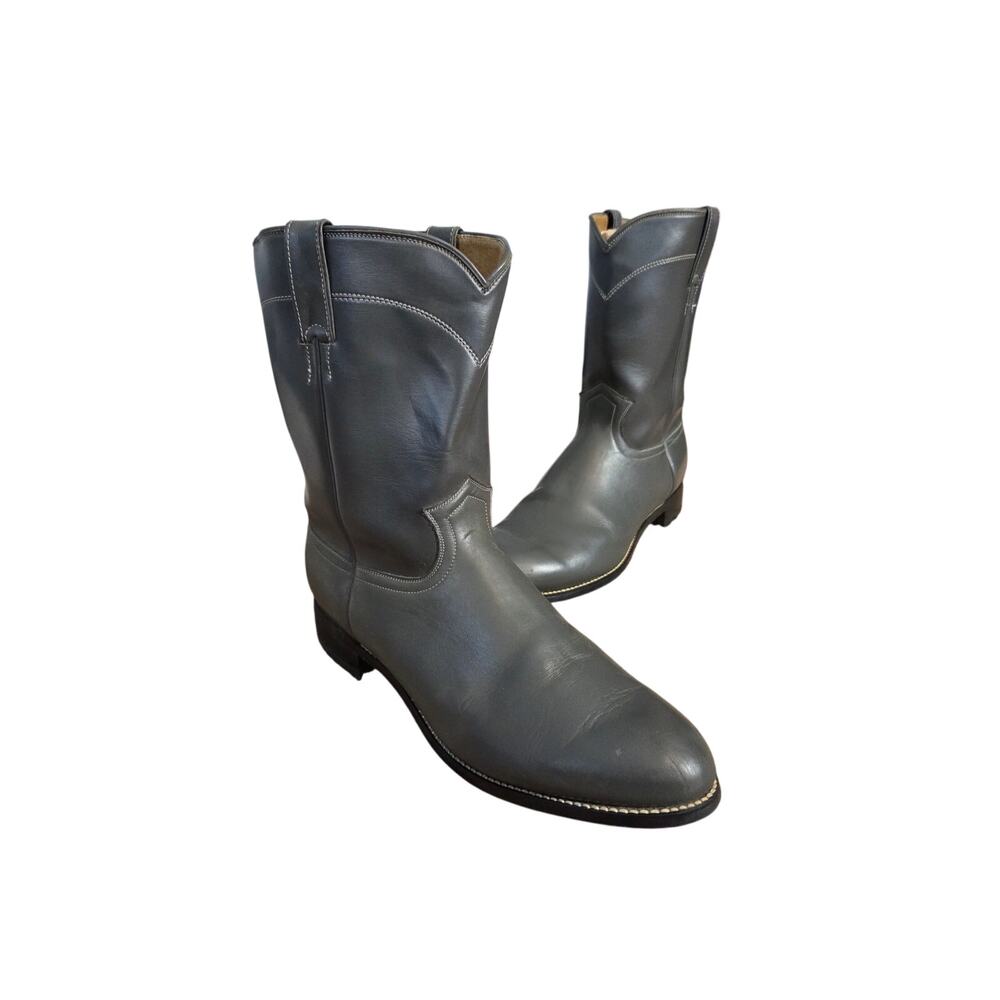 Diamond J vtg roper western boots grey pull on round toe cowboy mens 12